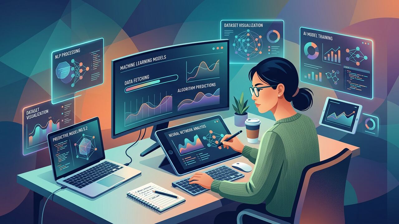 Researcher with multiple AI tools open on desk