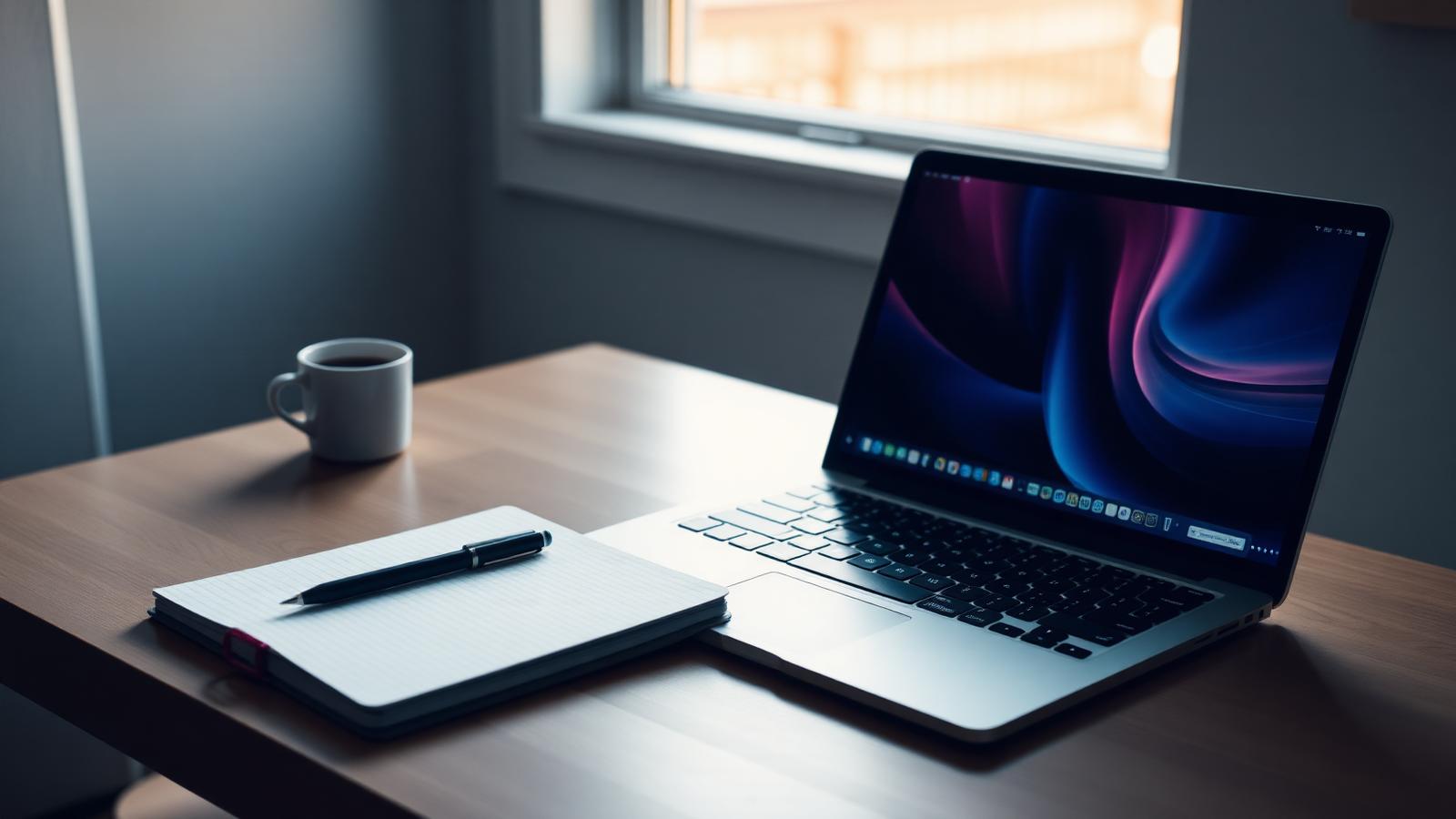 A professional working in a minimalist office with a secondary monitor displaying neural network data visualizations.